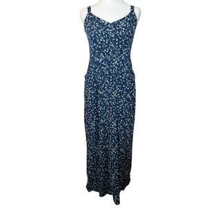 41 Hawthorn Navy Blue Ditsy Floral Maxi Dress Medium Cottagecore Flowers Pockets